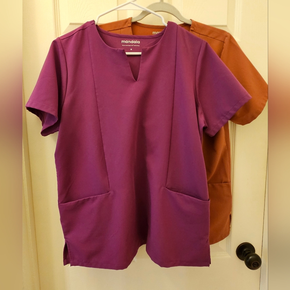 Mandala Purple and Orange Scrub Tops, M